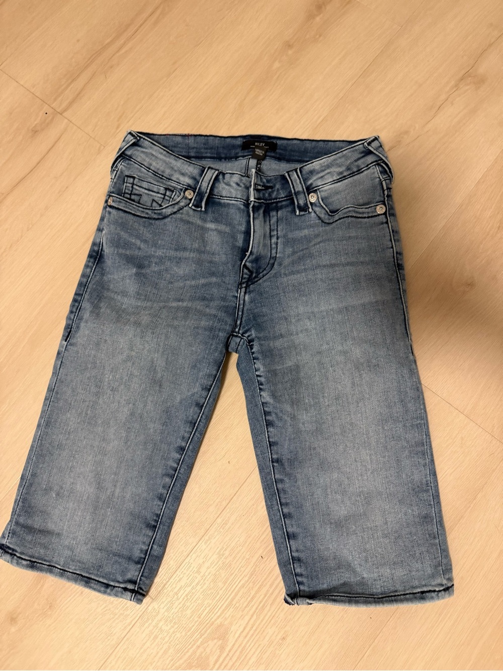 True Religion Light Blue Cropped Denim Shorts
